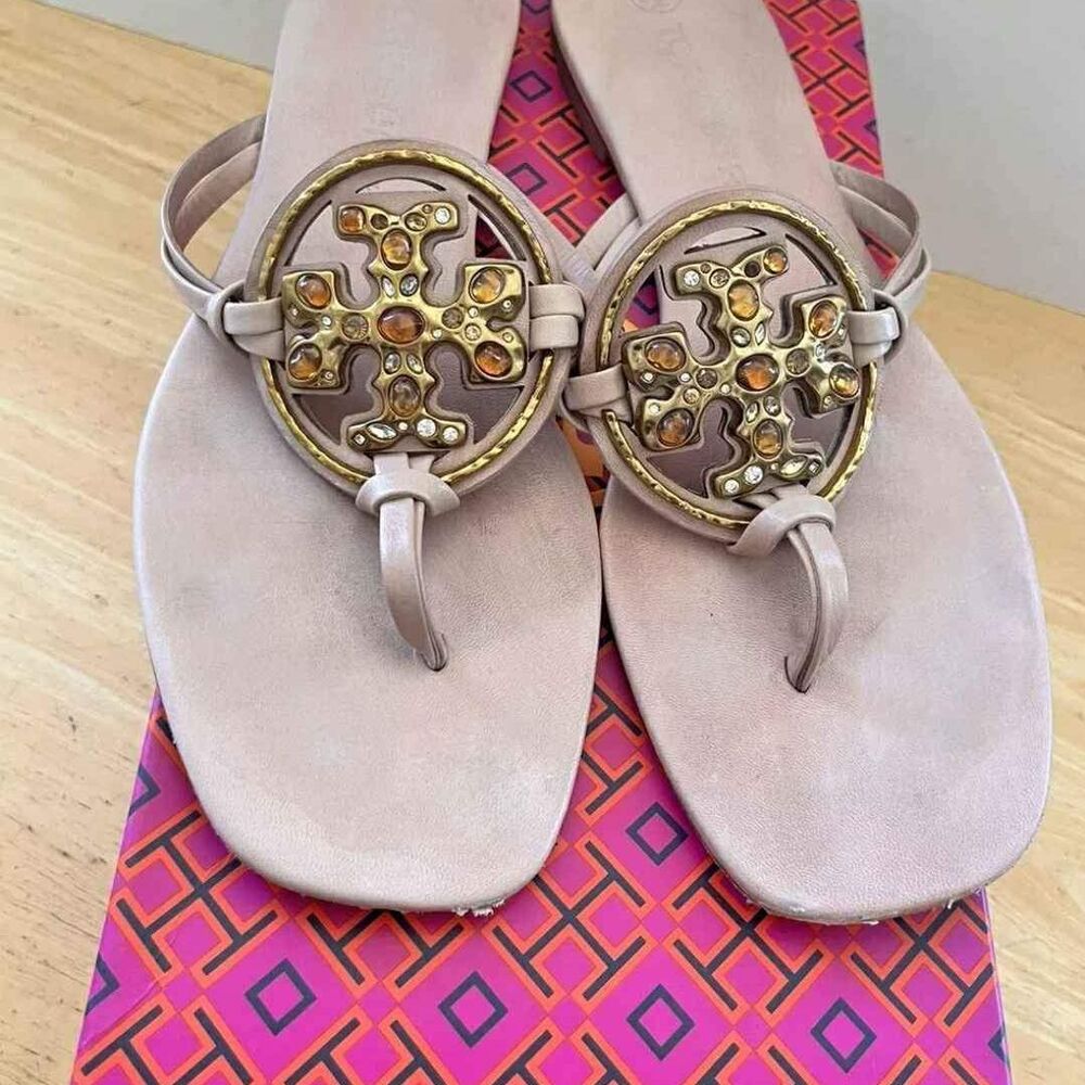 Tory Burch Designer Jeweled Miller Nappa Meadowsweet sandal Thongs Flip Flop10.5